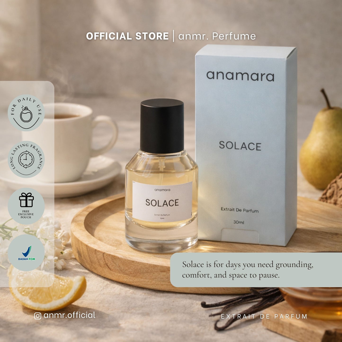 anamara Perfume Extrait de Parfum Long Lasting 6–10 Jam | Soft Warm Fresh Clean Scent | BLOOM SOLACE LUMINE